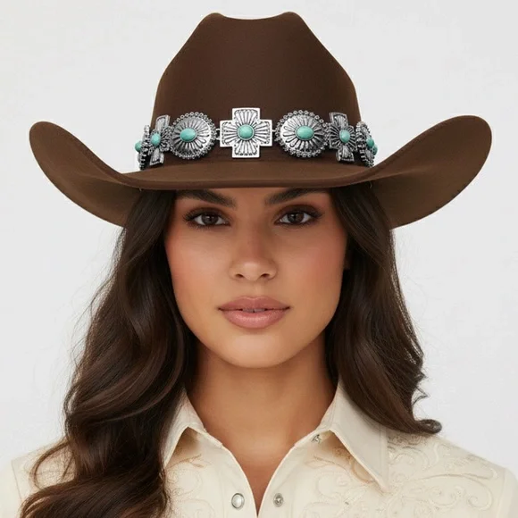 Unisex Brown Rugged Steerhead Accent Band Western Cowboy Hat - Picture 1 of 8